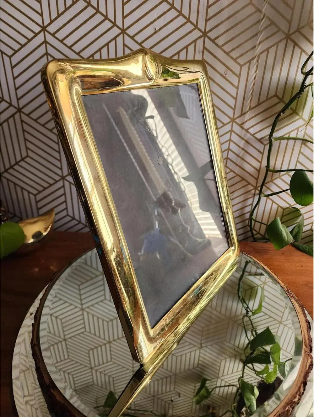 Vintage Gold Brass 1980s Freestanding Photo Frame 8x10
